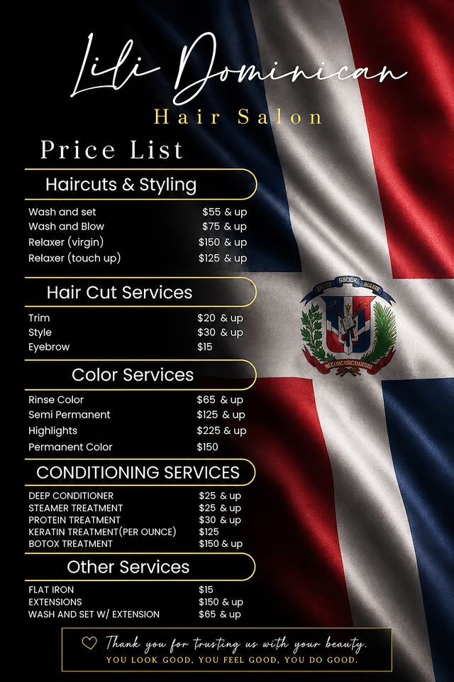 Lili Dominican Salon Price List